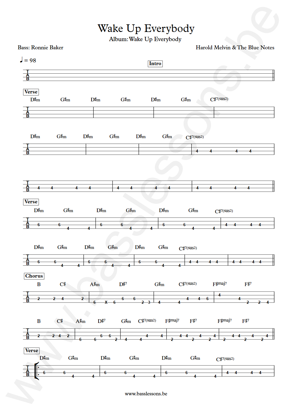 Harold Melvin & The Blue Notes Wake Up Everybody Ronnie Baker Bass Tab