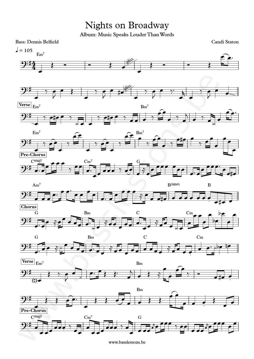 Candi Staton Nights on Broadway Dennis Belfield Bass Transcription
