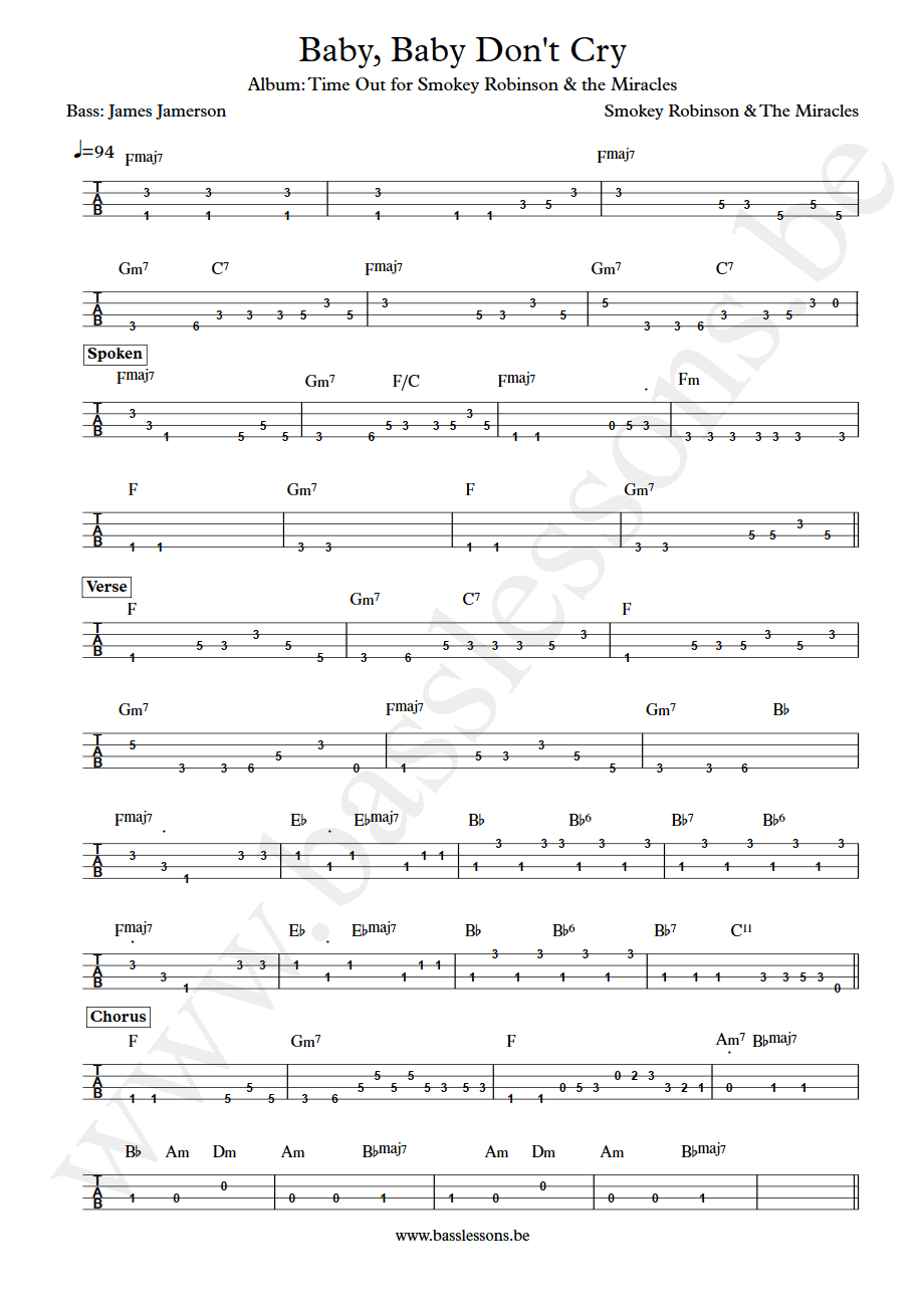 Smokey Robinson and the Miracles Baby Baby dont cry James Jamerson bass tab