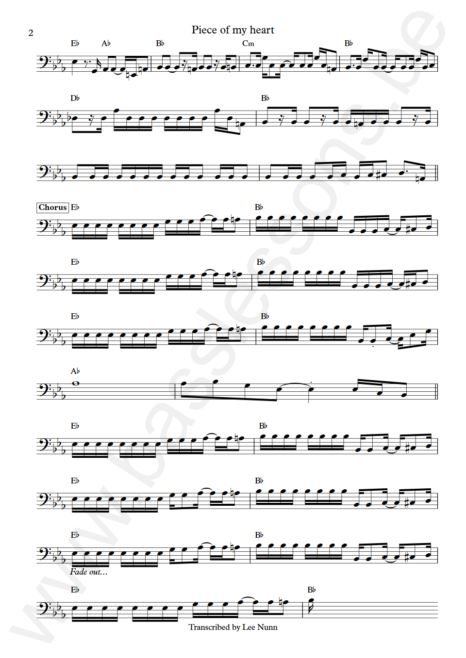 Erma Franklin Piece of my heart Jerry Jemmott Bass Transcription part 2