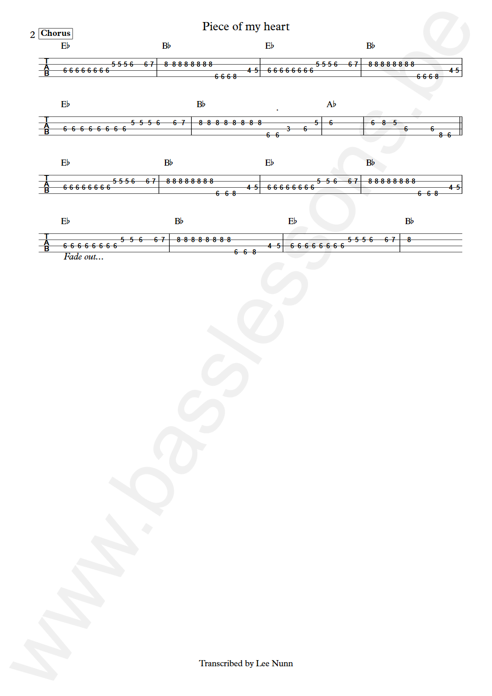 Erma Franklin Piece of my heart Jerry Jemmott Bass Tab part 2