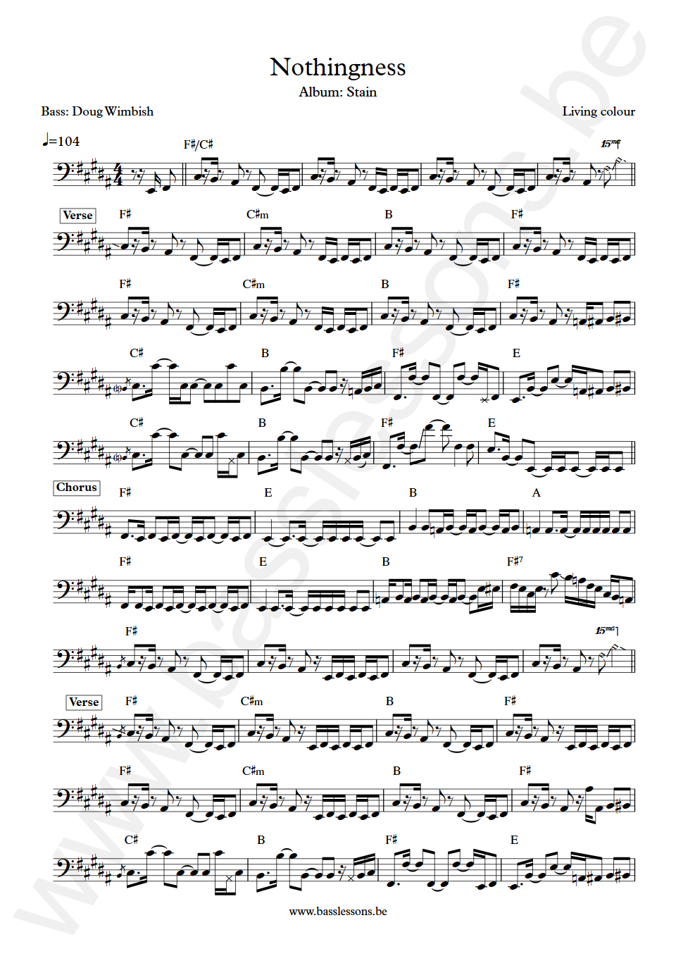 Living colour Nothingness Doug Wimbish Bass Transcription