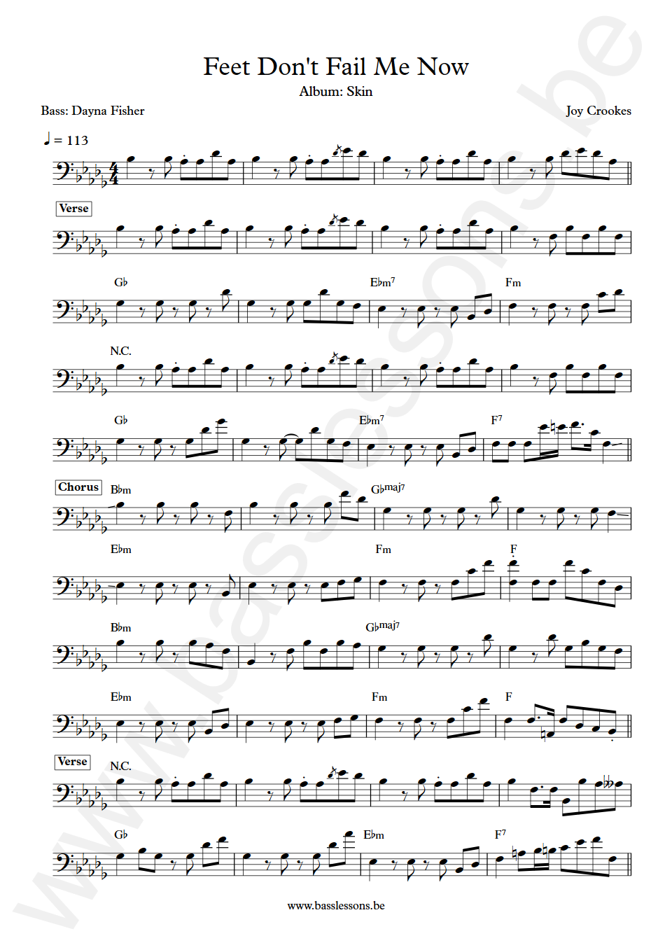 Joy Crookes Feet Don't Fail Me Now Dayna Fisher Bass Transcription