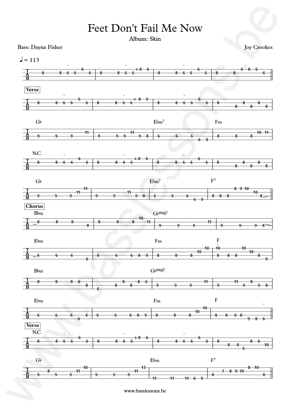 Joy Crookes Feet Don't Fail Me Now Dayna Fisher Bass Tab