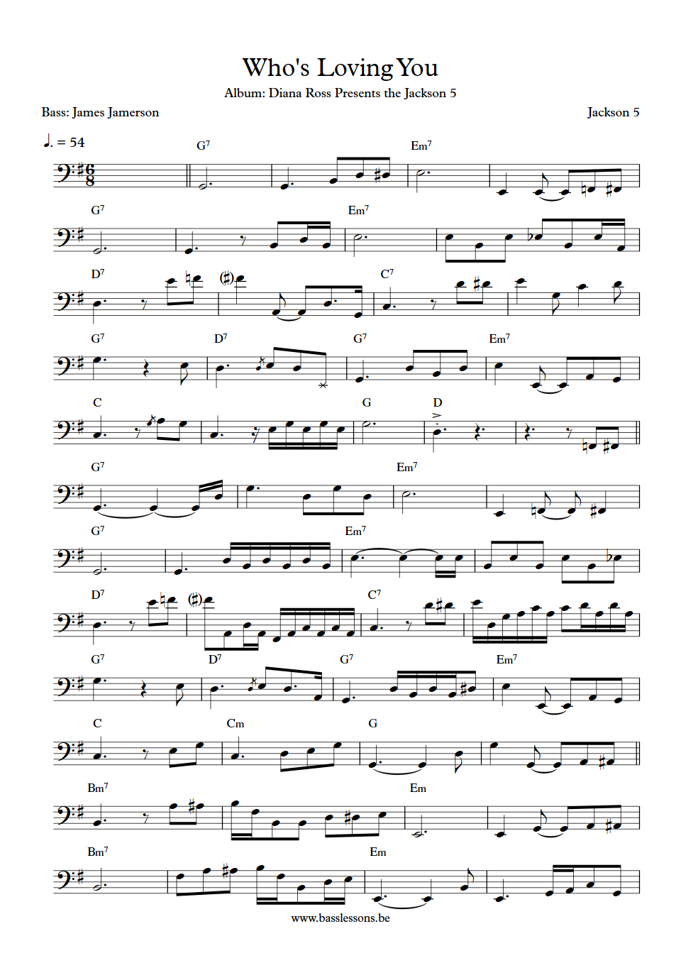 Jackson 5 whos loving you james jamerson bass transcription
