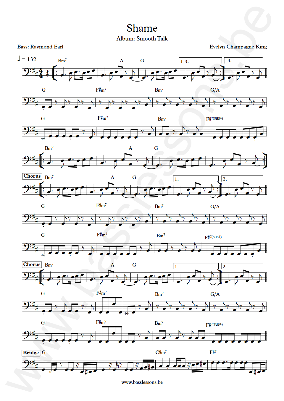 Evelyn Champagne King Shame Raymond Earl Bass Transcription