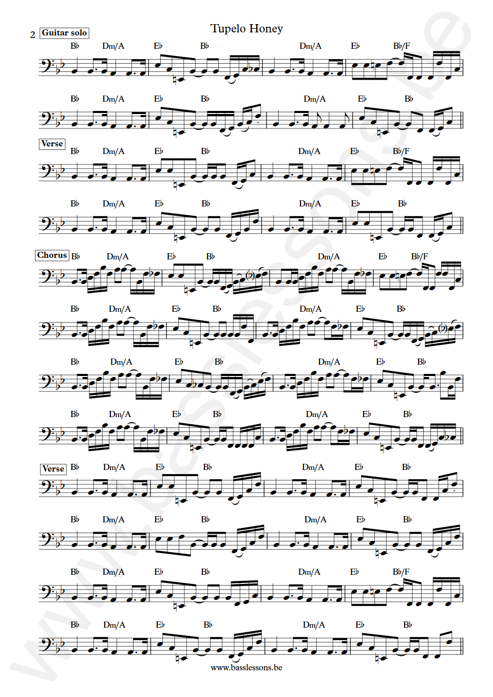 Van Morrison Tupelo Honey Bill Church Bass Transcription part 2