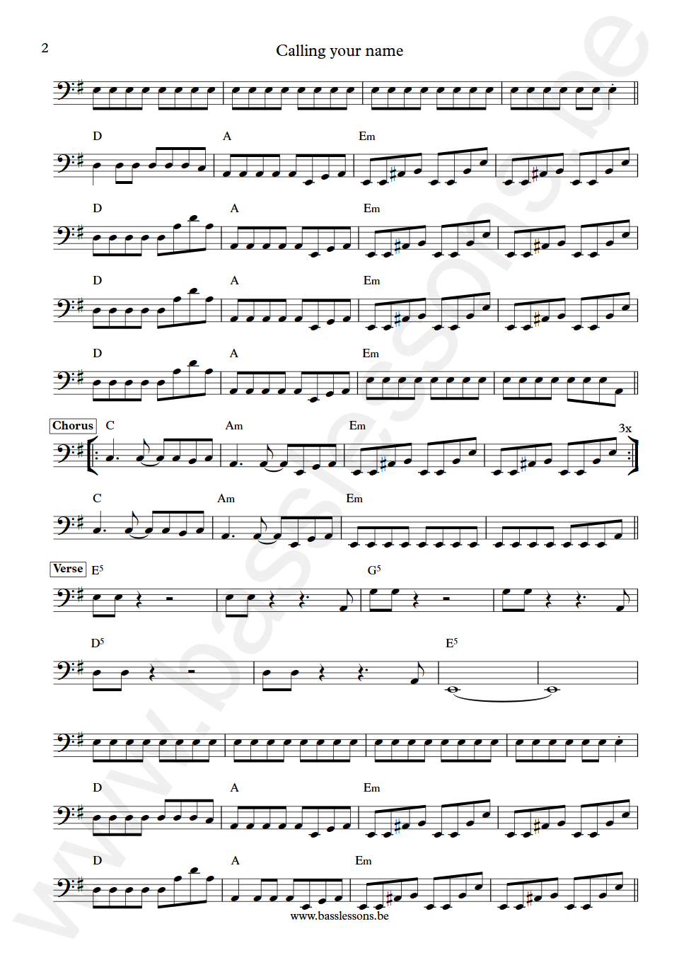 Simple Minds Calling your name Derek Forbes Bass Transcription part 2