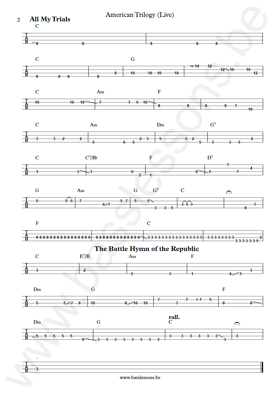 Elvis Presley American Trilogy Jerry Scheff Bass Tab part 2