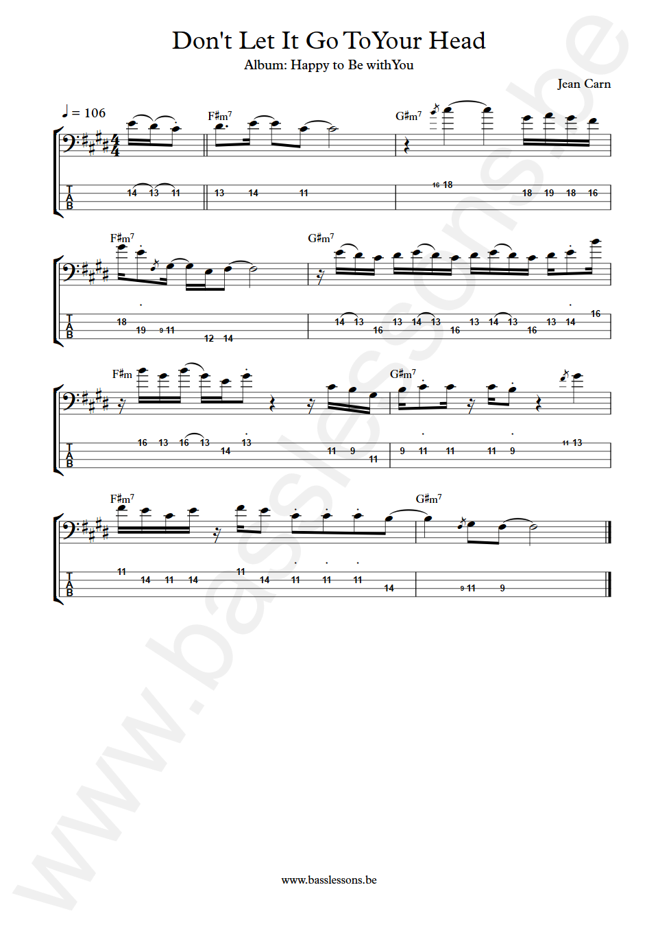 Jean Carn Don't Let It Go To Your Head Guitar solo Transcription arranged for bass