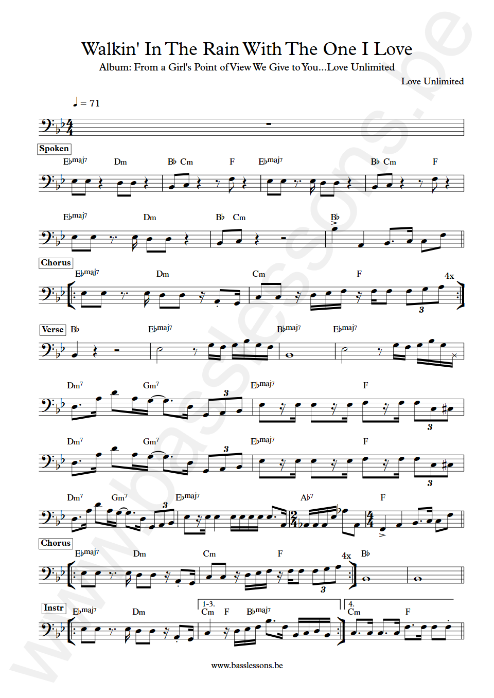 Love Unlimited Walkin' In The Rain With The One I Love Wilton Felder Bass Transcription