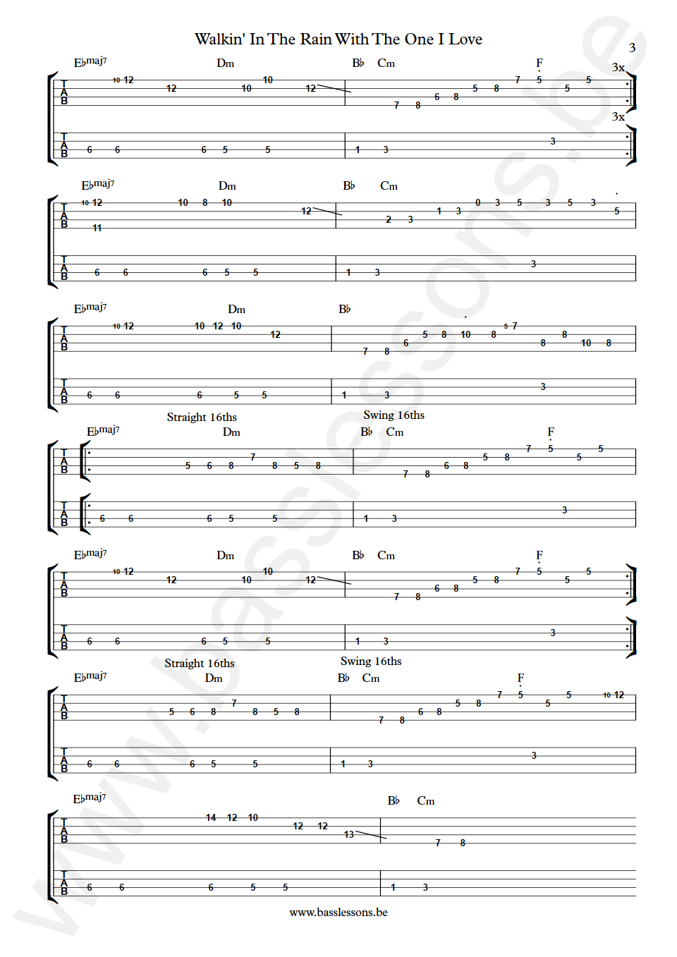 Love Unlimited Walkin' In The Rain With The One I Love Wilton Felder Bass Tab part 3