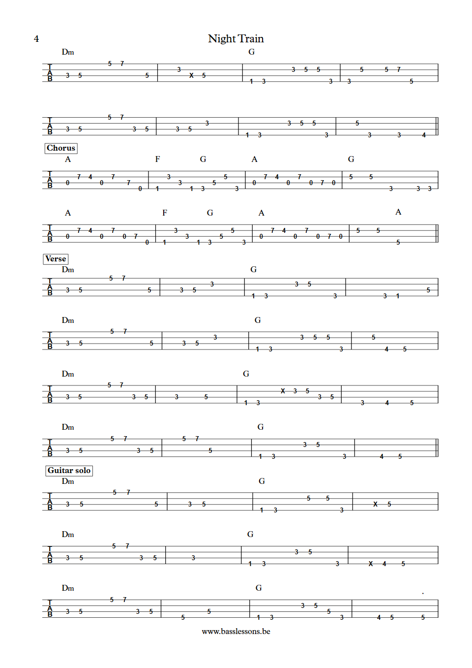 Steve Winwood Night Train bass tab part 4