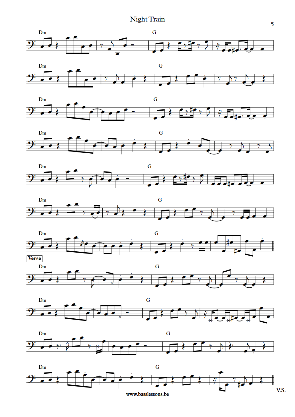 Steve Winwood Night Train bass transcription part 5