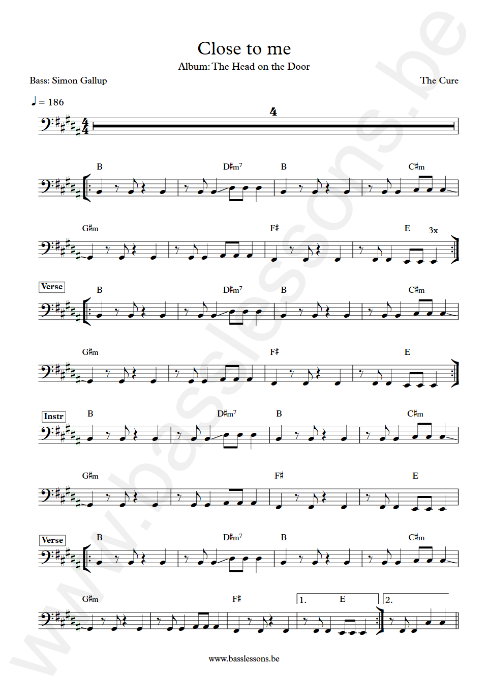The Cure Close to me Simon Gallup  Bass Transcription