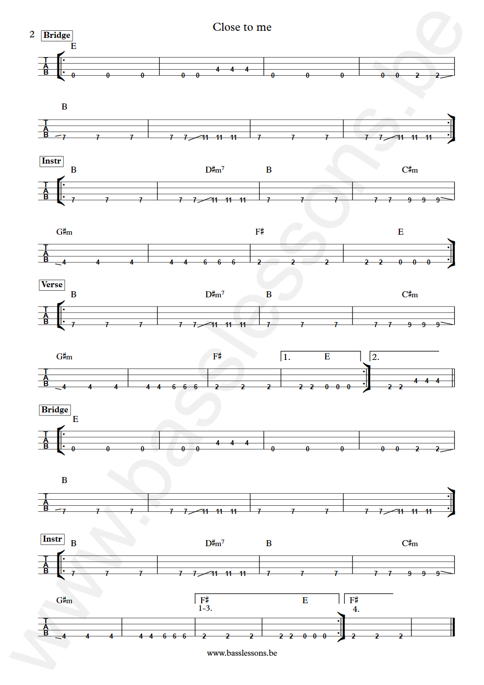 The Cure Close to me Simon Gallup  Bass Tab part 2