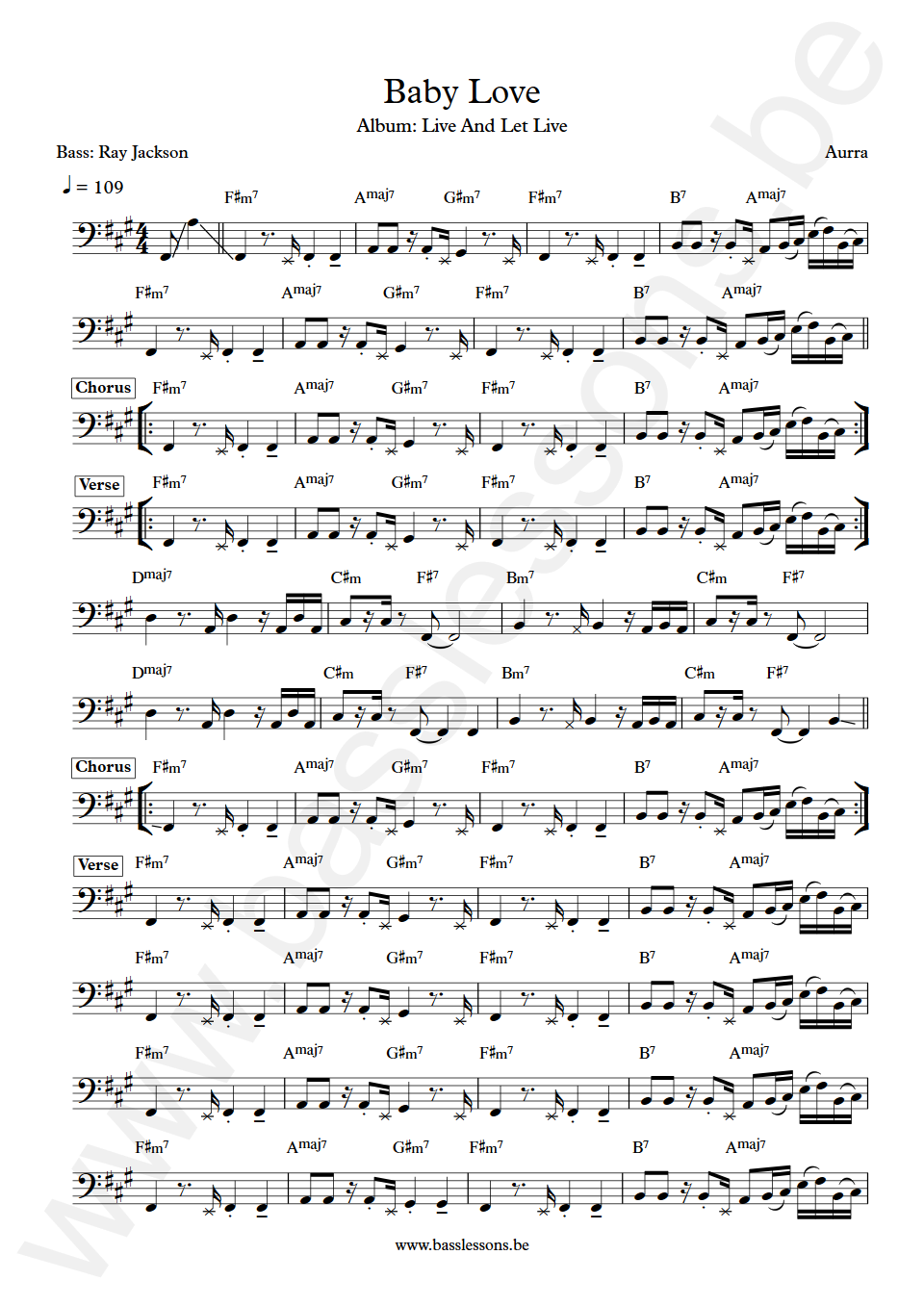Aurra Baby Love Ray Jackson Bass Transcription