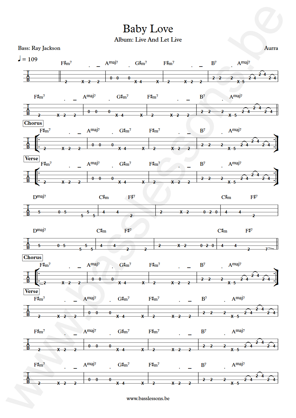 Aurra Baby Love Ray Jackson Bass Tab