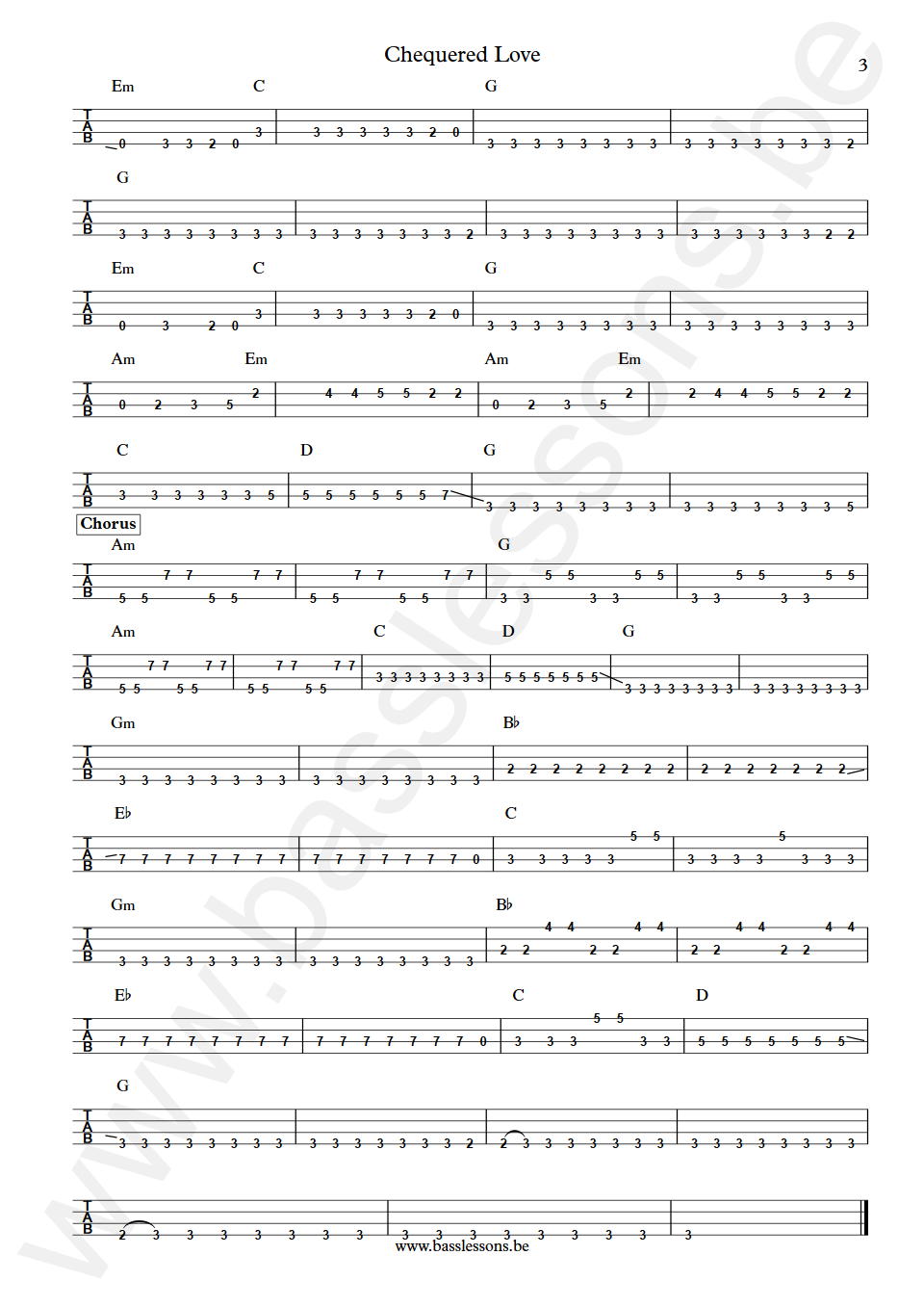 Kim Wilde Chequered Love Martin Russell  Bass Tab part 3