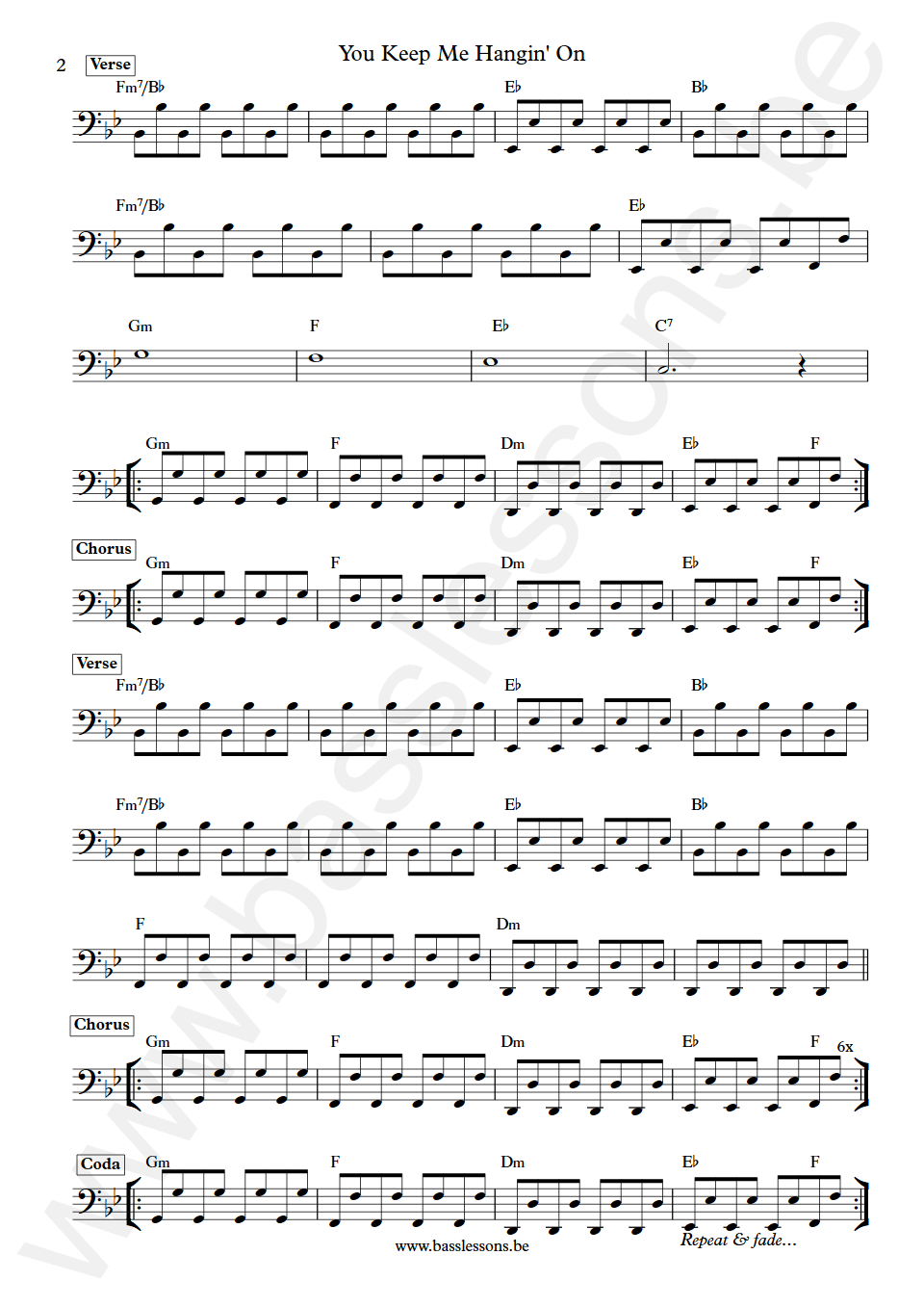 Kim Wilde You Keep Me Hangin' On Ricky Wilde Bass Transcription part 2