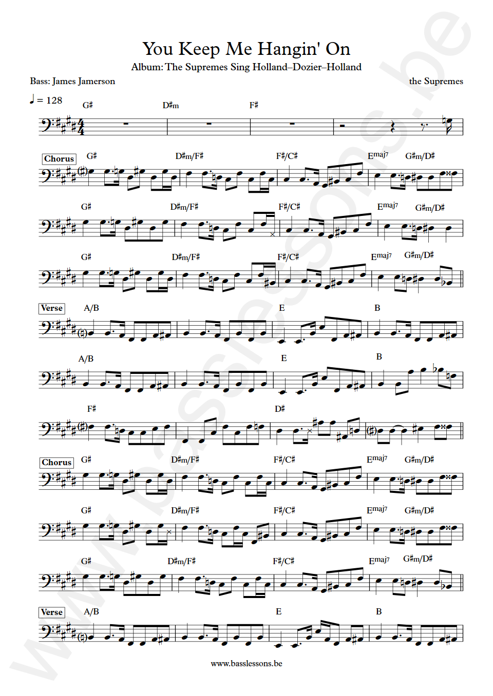 The Supremes You Keep Me Hangin' On James Jamerson Bass Transcription