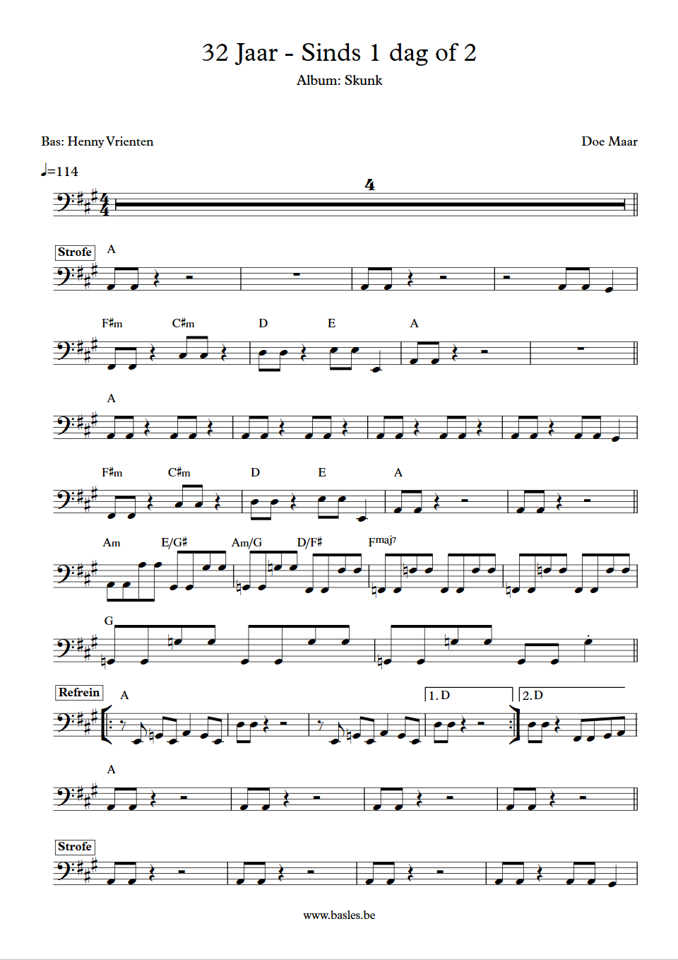 Doe Maar Sinds 1 dag of 2 32 jaar Henny Vrienten bas transcriptie