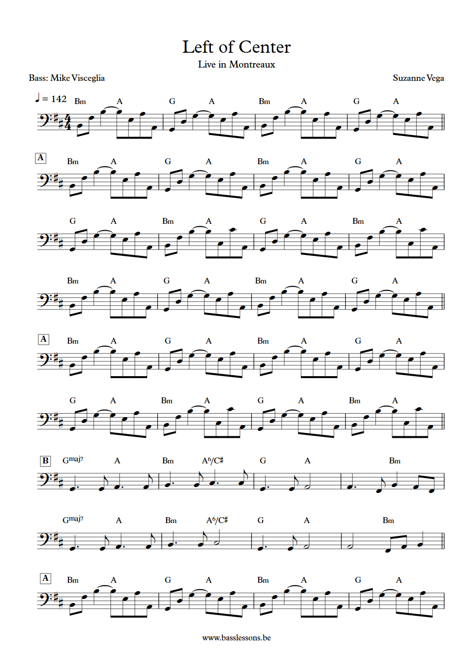 Suzanne Vega - Left of Center Mike Visceglia bass transcription