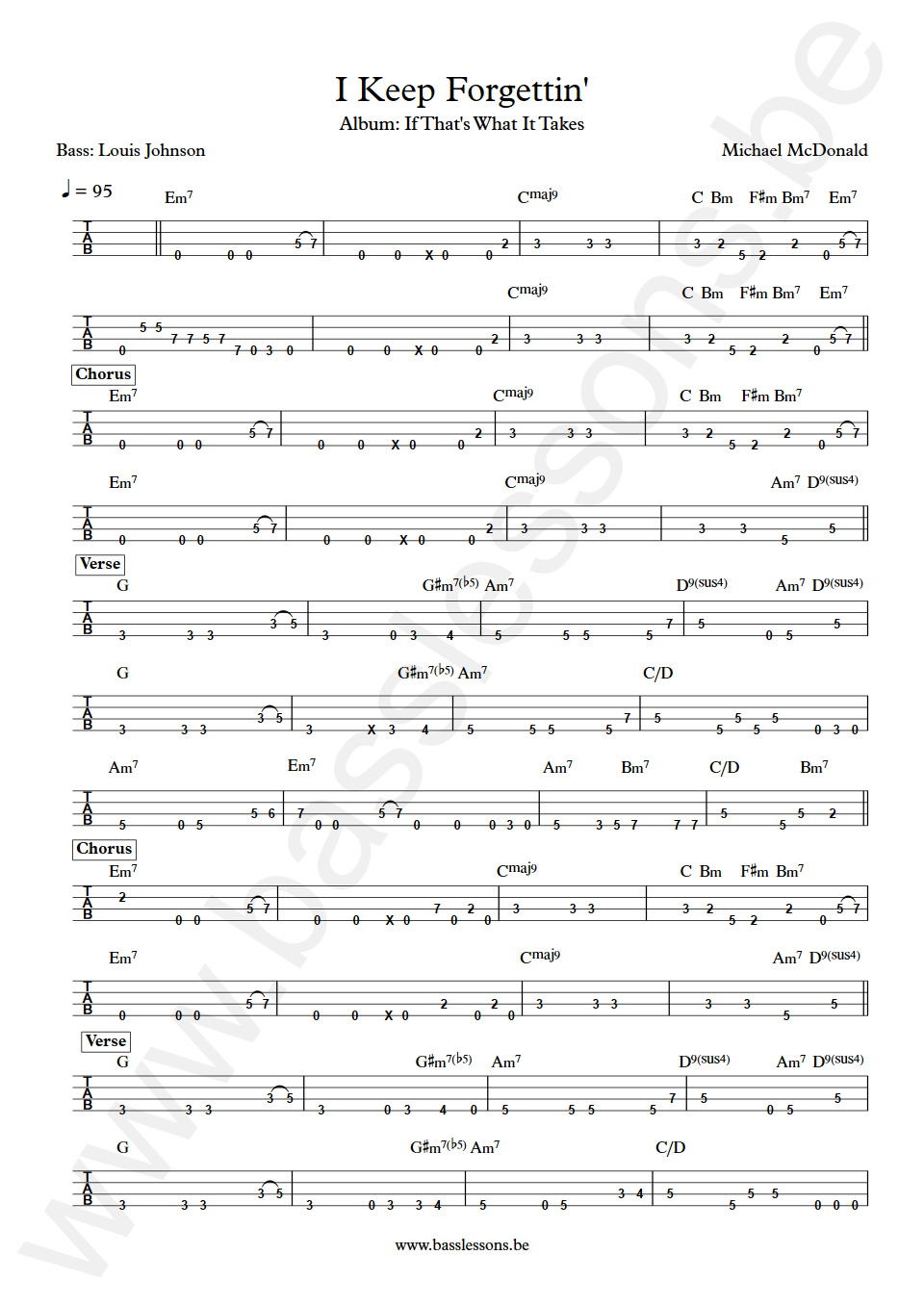 Michael McDonald I Keep Forgettin' Louis Johnson Bass Tab
