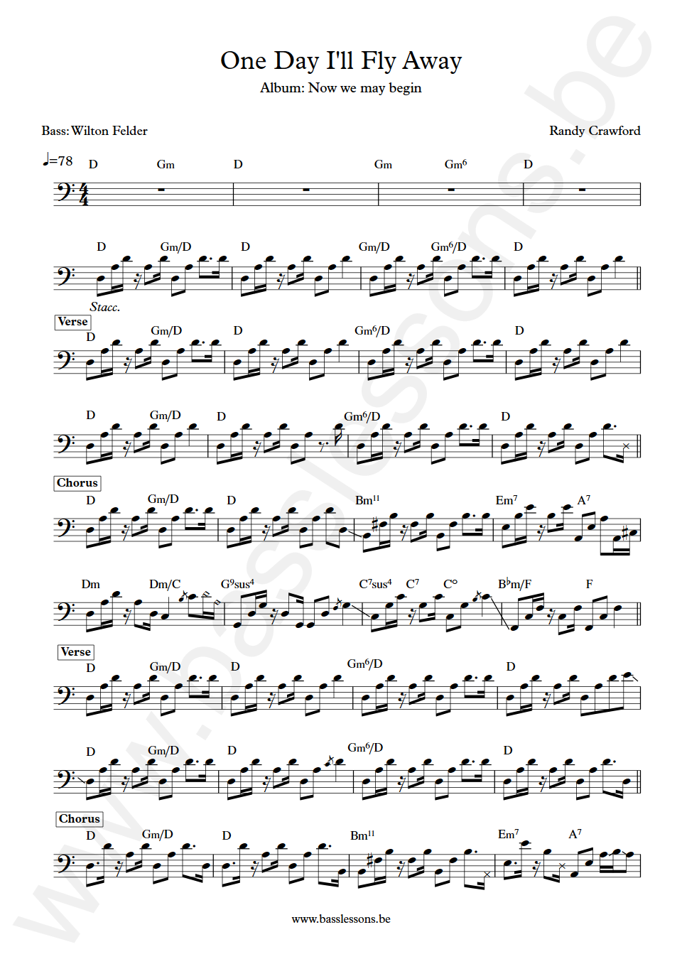 Randy Crawford One day I'll fly away Wilton Felder Bass Transcription
