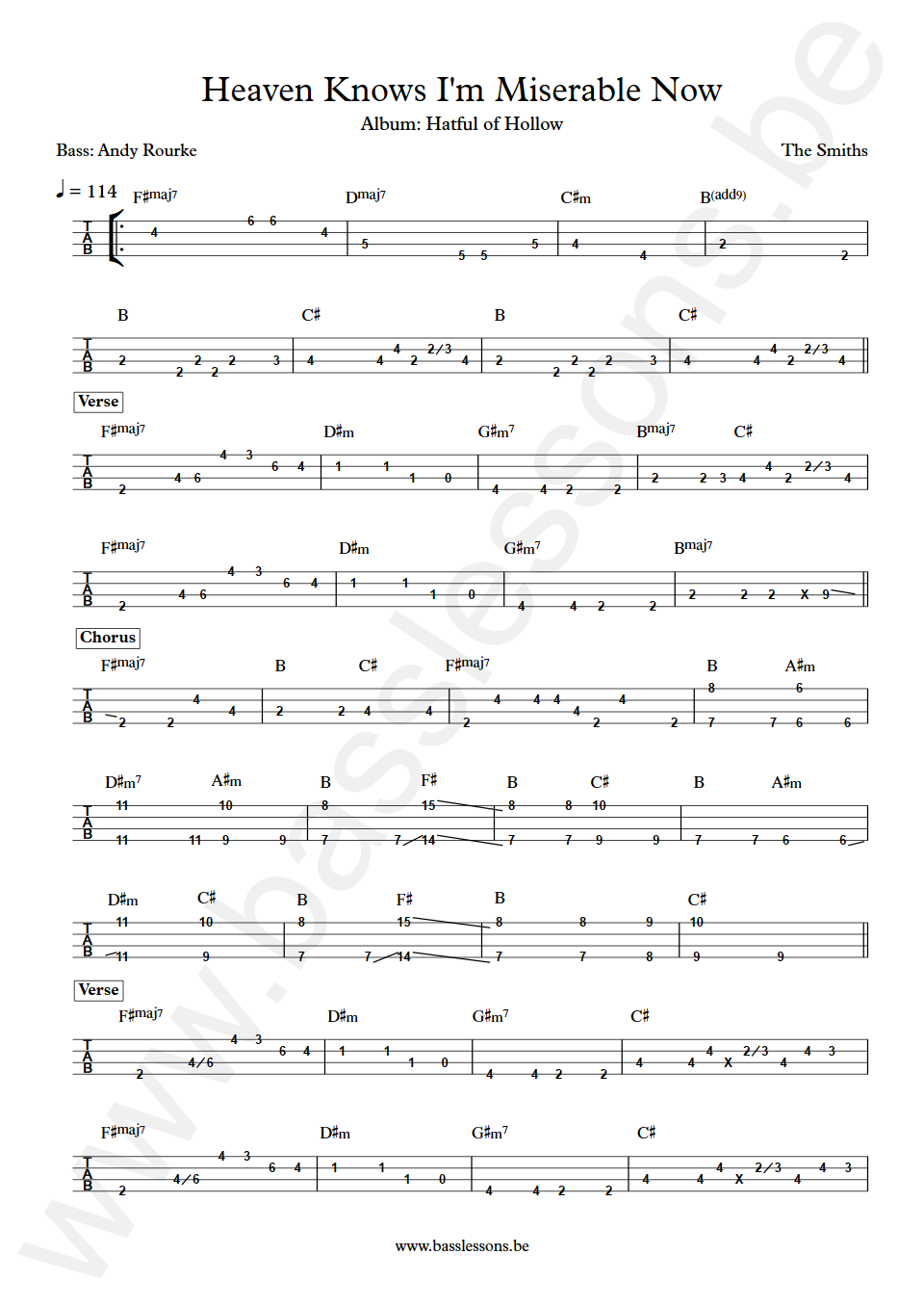 The Smiths Heaven Knows I'm Miserable Now Andy Rourke Bass Tab