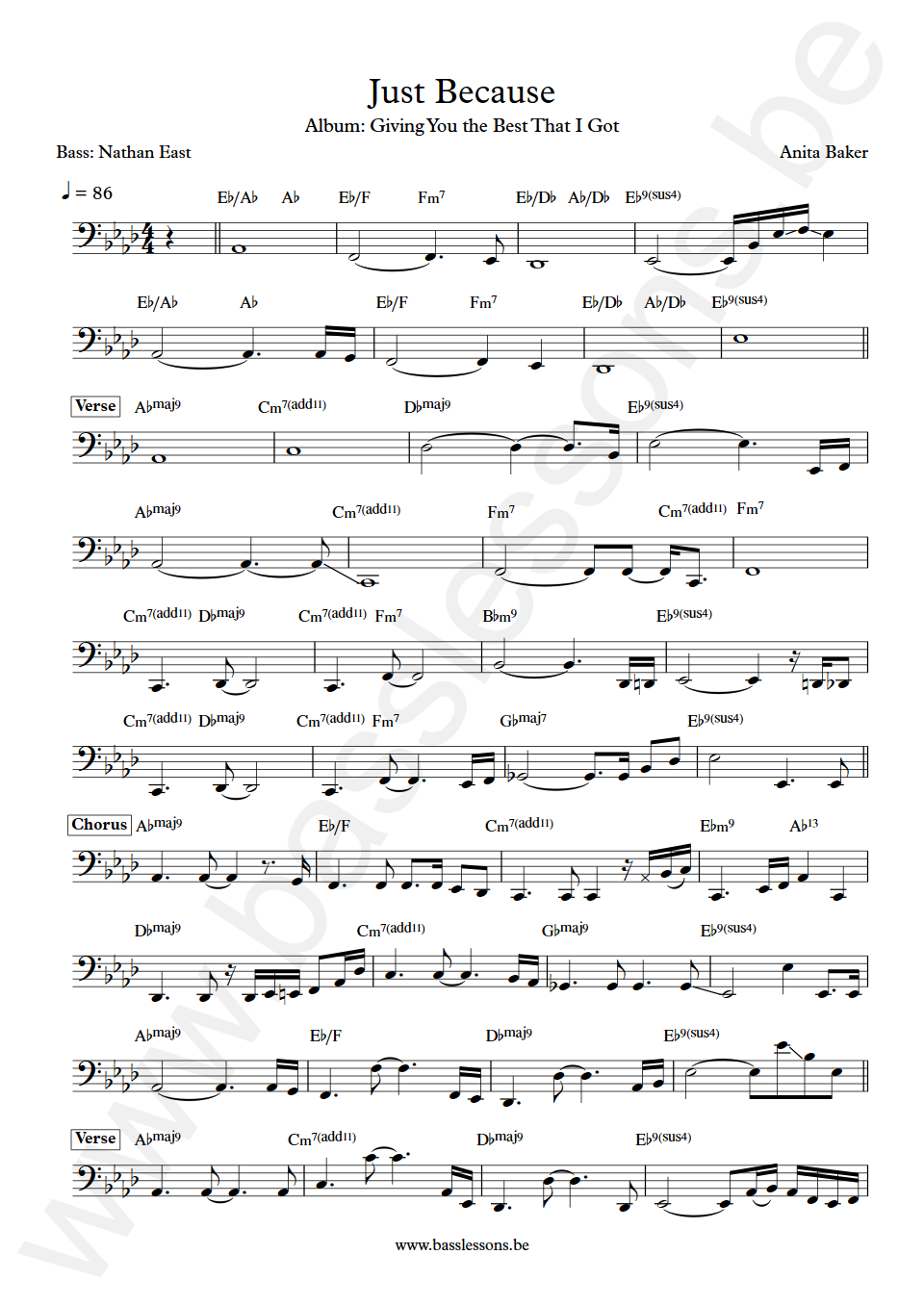 Anita Baker Just Because Nathan East Bass Transcription