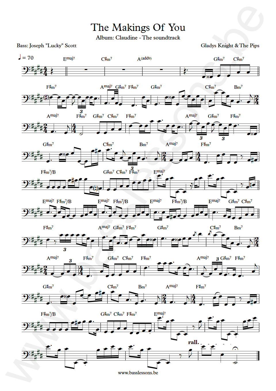 Gladys Knight and The Pips The Makings Of You Joseph Lucky Scott Bass Transcription