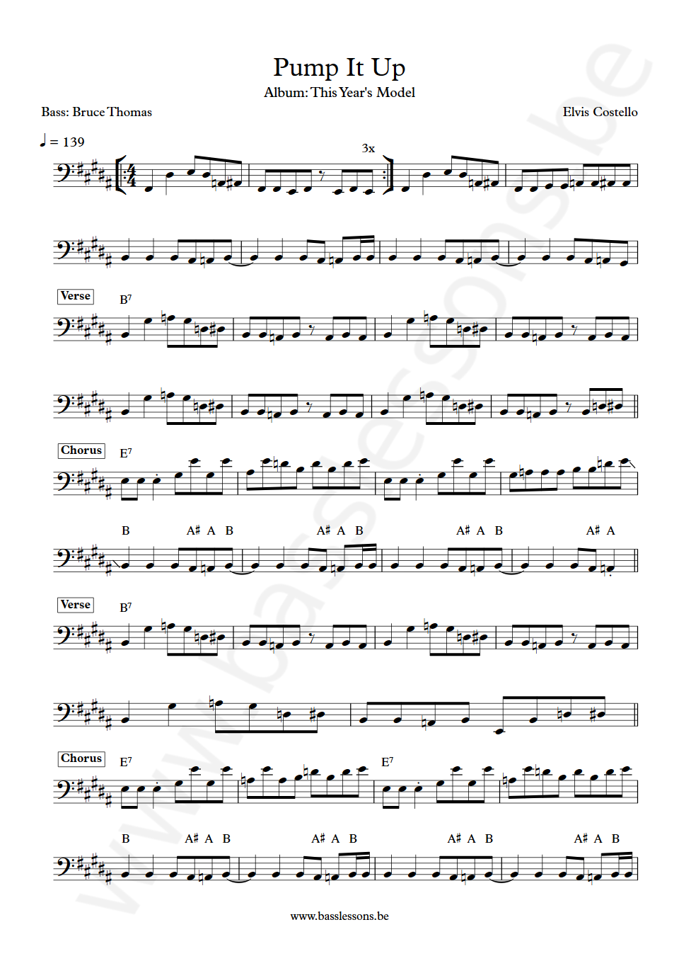 Elvis Costello Pump It Up Bruce Thomas Bass Transcription