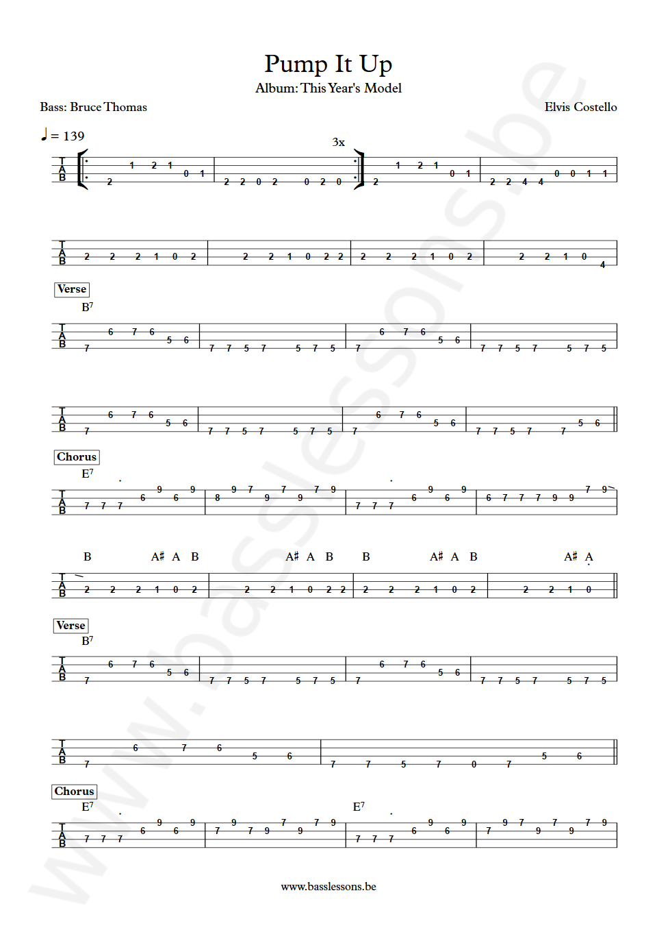 Elvis Costello Pump It Up Bruce Thomas Bass Tab