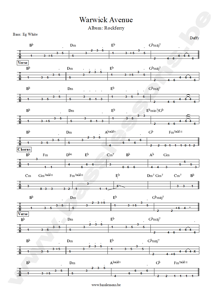 Duffy Warwick Avenue Bass tab