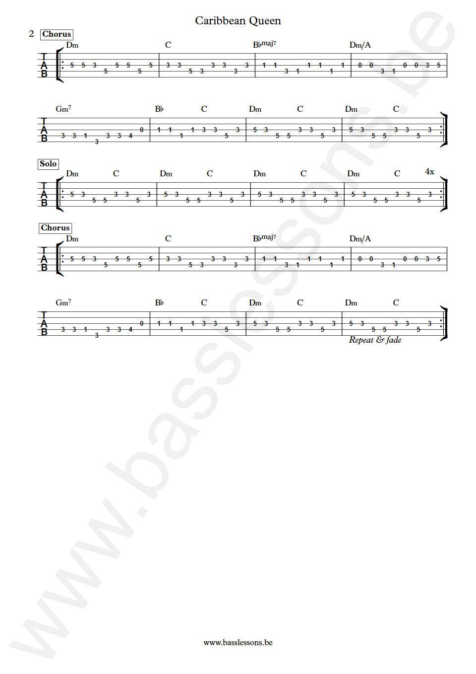 Billy Ocean Caribbean Queen Timmy Allen Bass Tab part 2