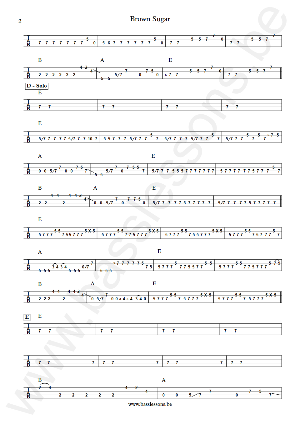 ZZ Top Brown Sugar Dusty Hill Bass Tab part 2