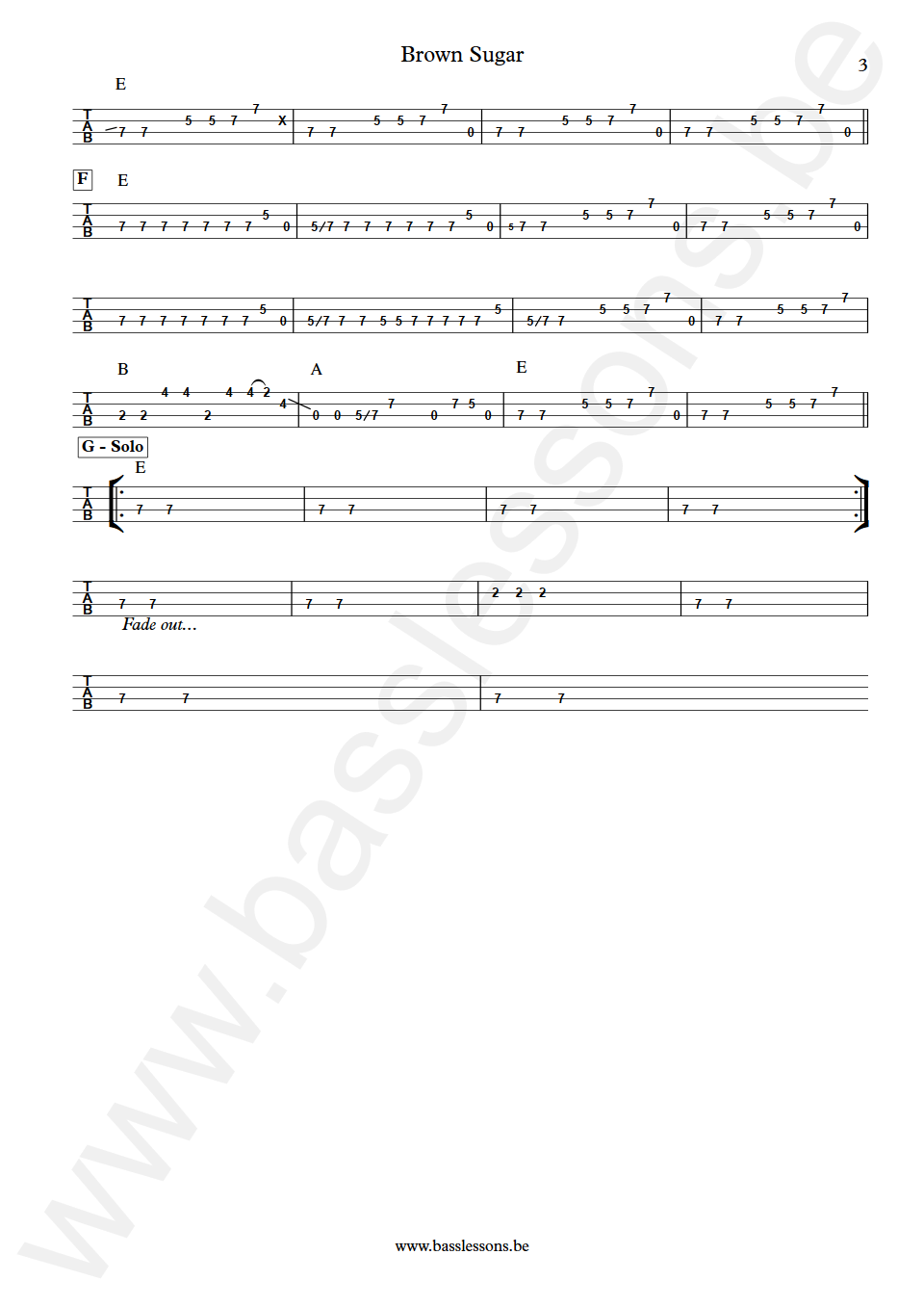 ZZ Top Brown Sugar Dusty Hill Bass Tab part 3