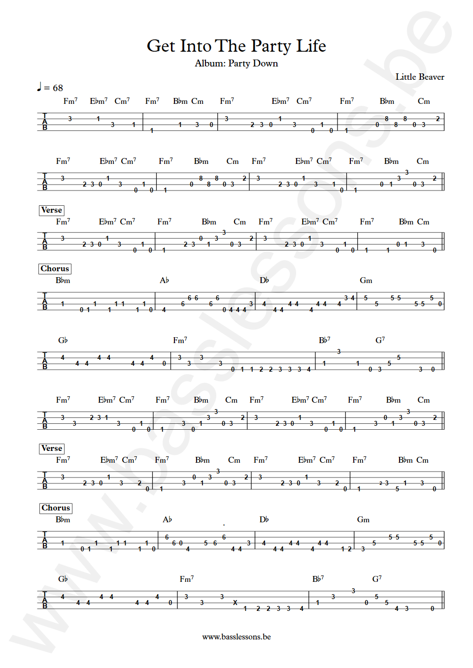 Little Beaver Get Into The Party Life Bass Tab