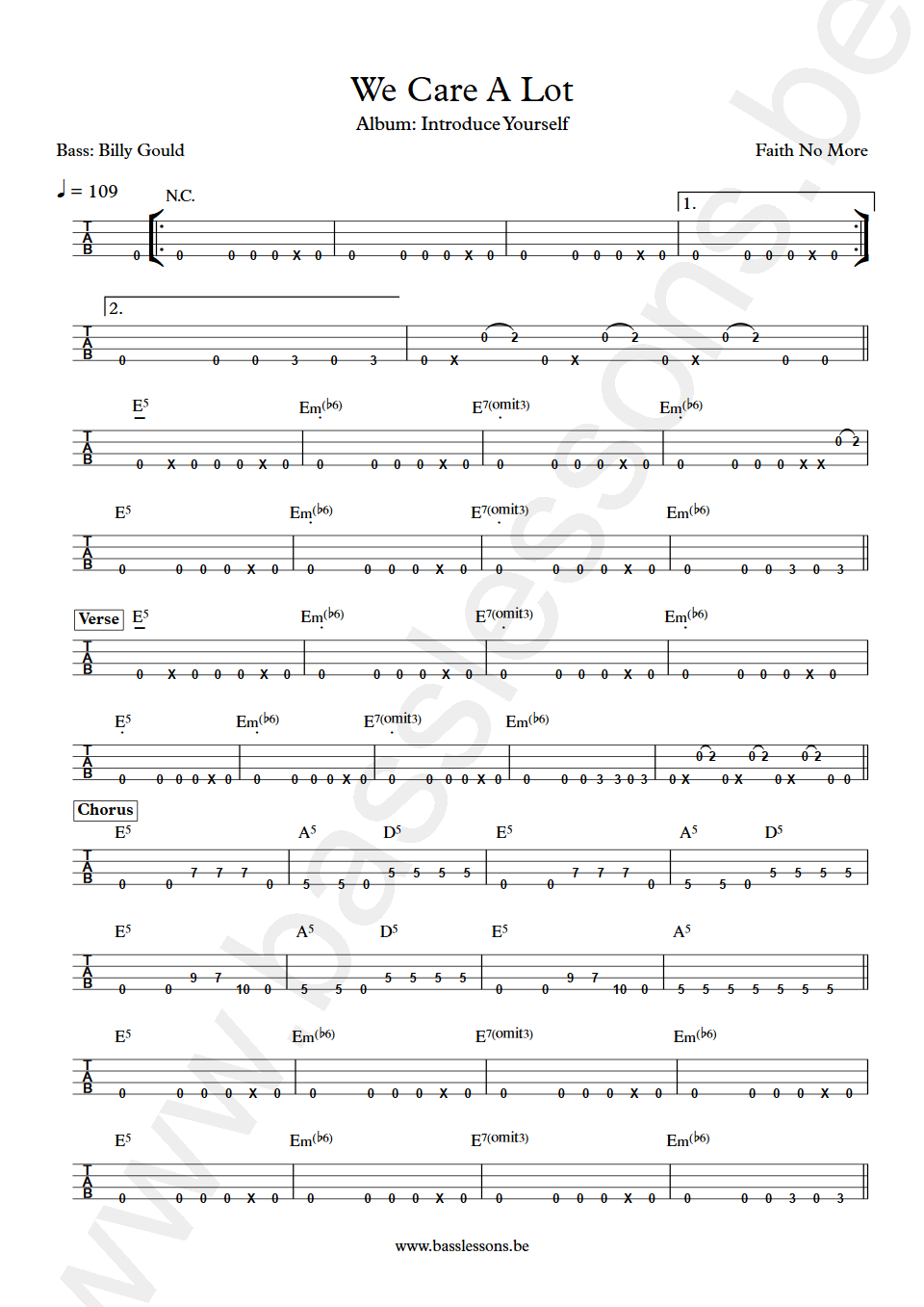 Faith no more We care a lot Billy Gould Bass Tab