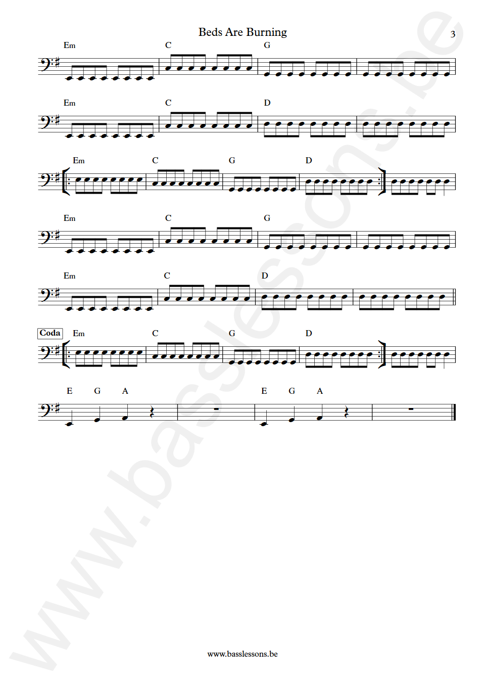 Midnight Oil Beds Are Burning Peter Gifford Bass Transcription part 3