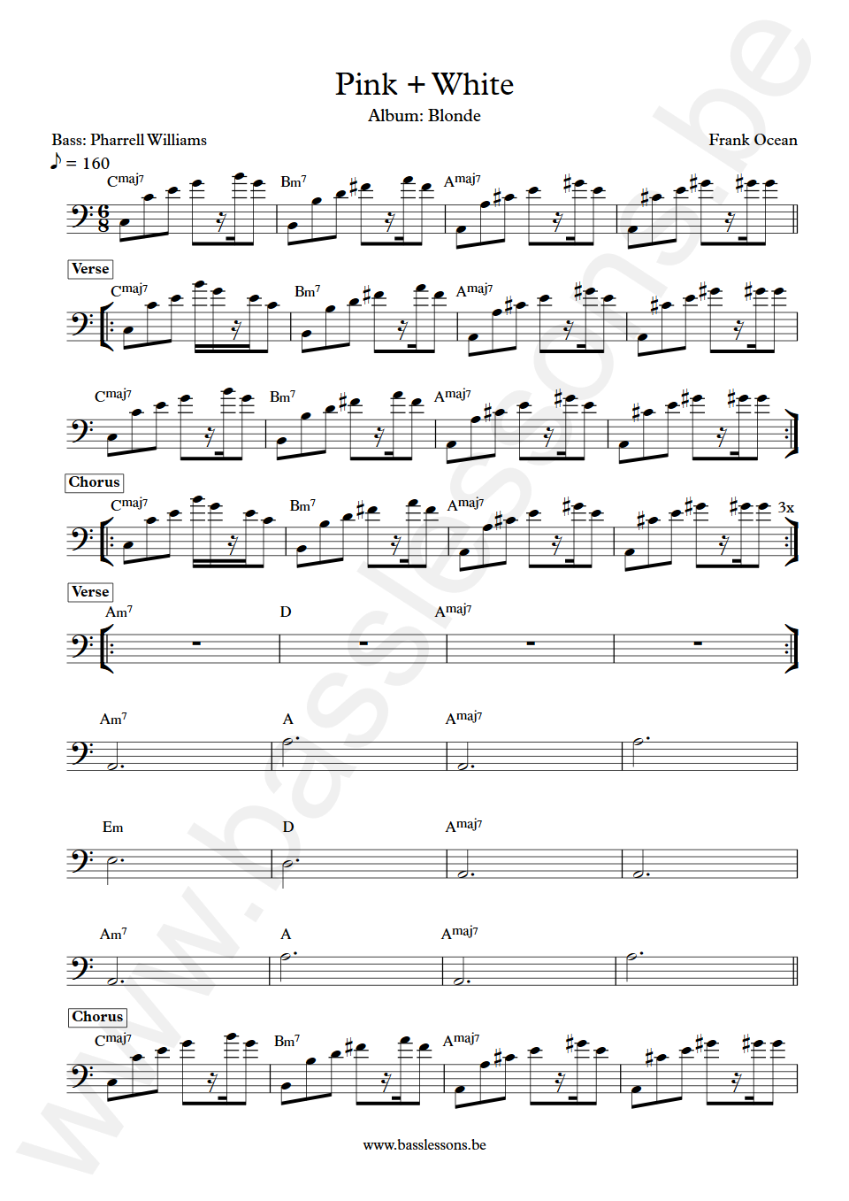 Frank Ocean Pink + White Pharrell Williams Bass Transcription