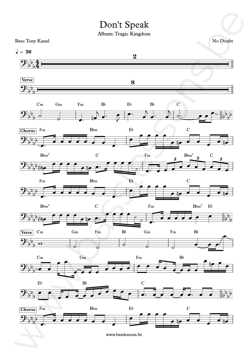 No Doubt Dont Tony Kanal Speak Bass Transcription