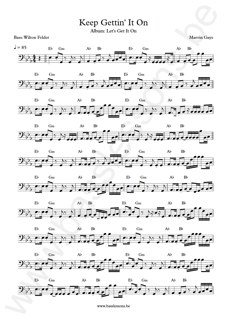 Marvin Gaye Keep Gettin' It On Wilton Felder Bass Transcription