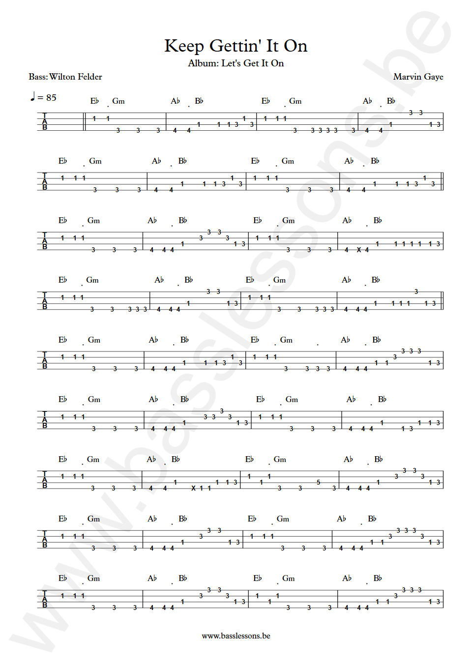 Marvin Gaye Keep Gettin' It On Wilton Felder Bass Tab