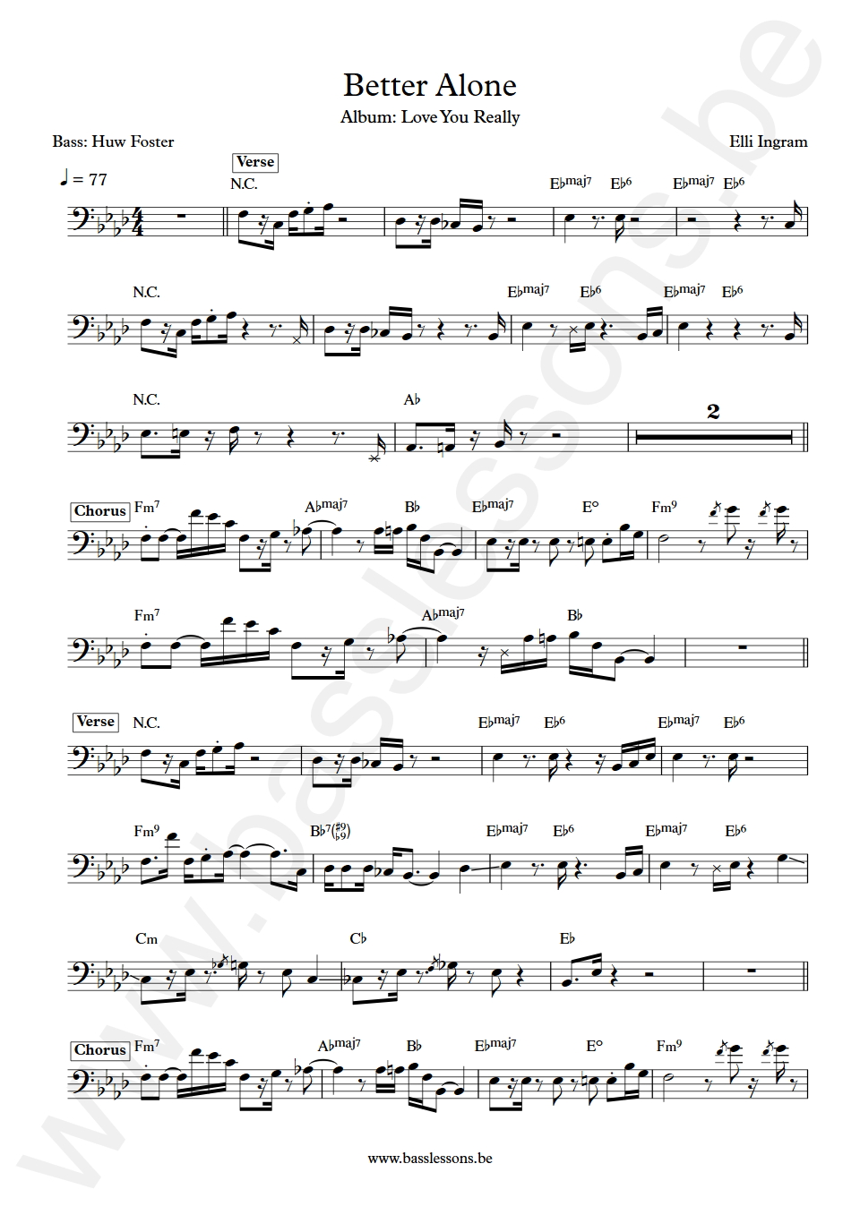 Elli Ingram Better Alone Huw Foster Bass Transcription