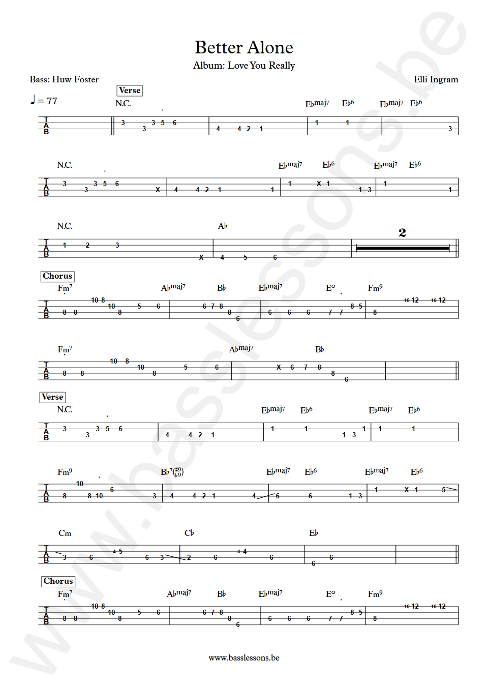 Elli Ingram Better Alone Huw Foster Bass Tab