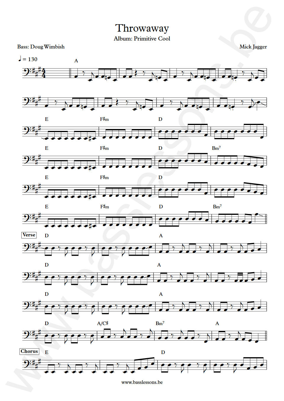 Mick Jagger Throwaway Doug Wimbish Bass Transcription