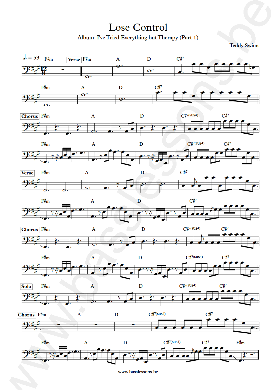 Teddy Swims Lose Control Bass Transcription