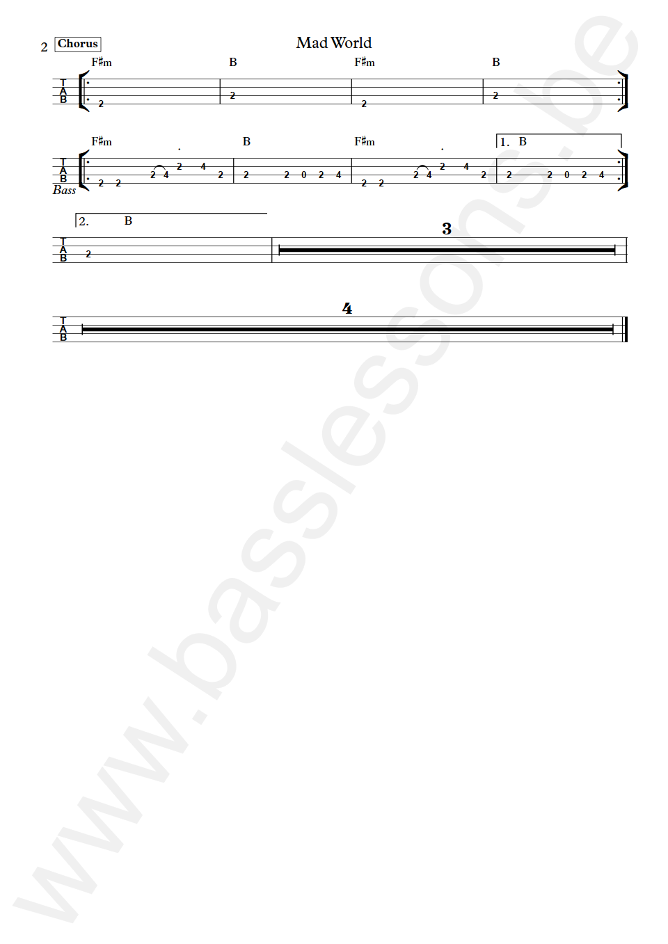 Tears For Fears Mad World Curt Smith Bass Tab part 2